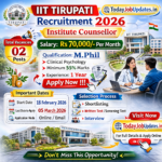 Indian Institute of Technology Tirupati Counsellor Recruitment 2026 – Apply Online